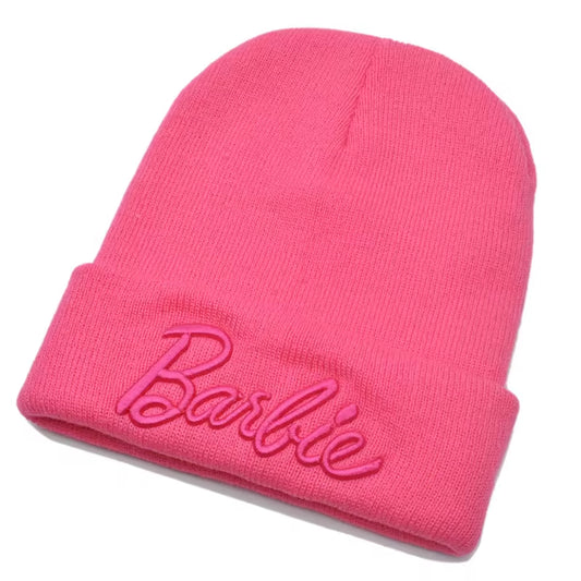 Barbie Knitted Hat Kawaii Y2K Girls Cute Woolen Hat Female Ski Cap Soft Warm Elastic All Match Leisure Hats Kids Adults Gifts